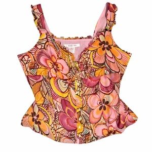 Retro Floral Boho Tank Top Pink Orange Psychedelic Size 12 Y2K Festival Vibes